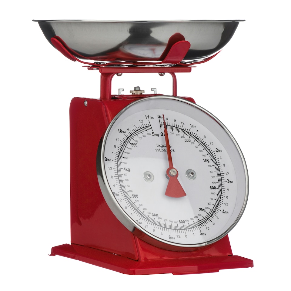 image 1 of Interiors By Premier Premium 5Kg Red Retro Kitchen Scale, Retro Style Kitchen Scale, Iron Steel Constructed Analogue Baking Scale