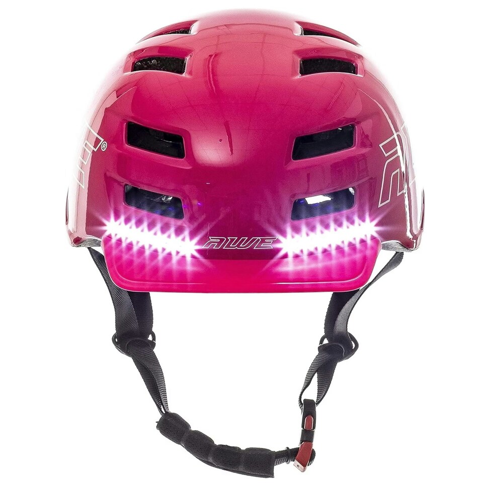 image 1 of AWETech LED USB Rechargeable In Mould Bike Helmet 360 MEGAVisibility Pink Medium 55-58cm | Pink | M