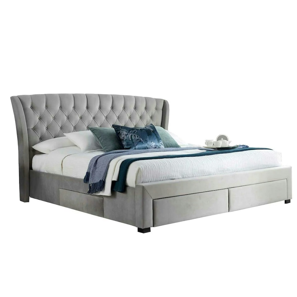 Newton Grey Velvet 4 Drawer Storage Bed Double