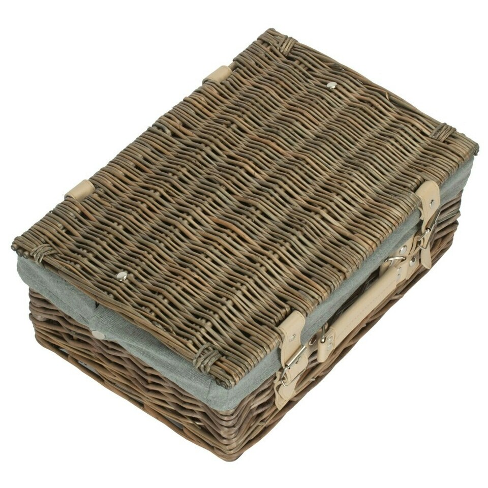 image 1 of 36cm Antique Wash Wicker Picnic Basket with Lining Grey | Grey | One Size