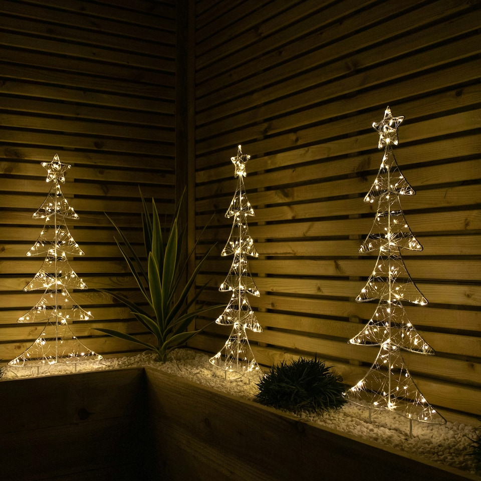 image 1 of Set of 4 80cm Light up Christmas Tree Path Lights with 400 Warm White LEDs
