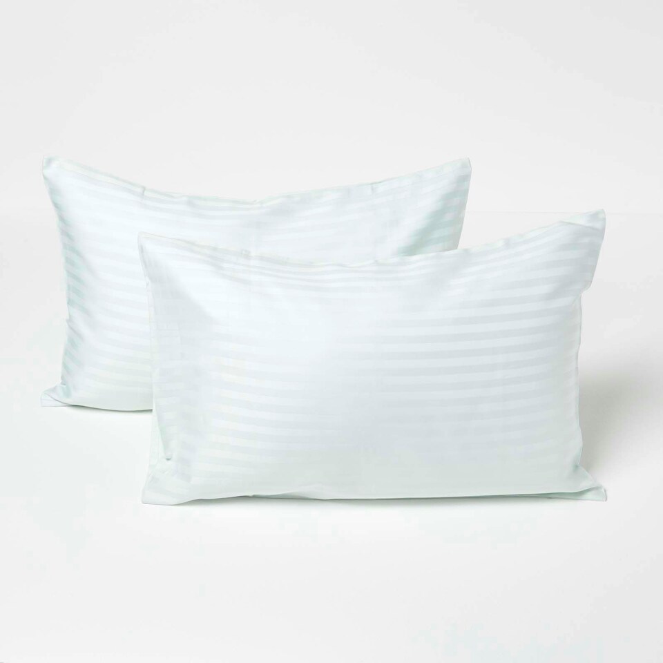 image 1 of Homescapes Blue Cotton Stripe Kids Pillowcases 40 x 60 cm 330 Thread Count - 2 Pack Blue