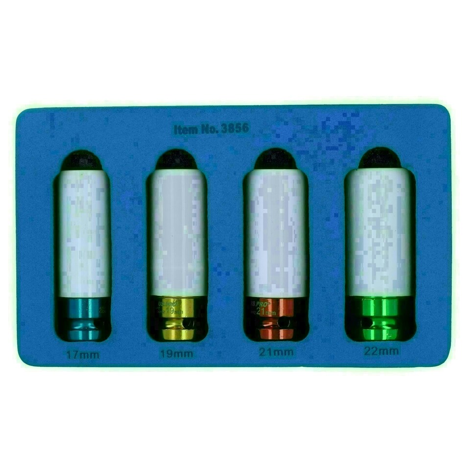 image 1 of 1/2" Drive Alloy Wheel Nut Impact Sockets 17mm 19mm 21mm 22mm 4pc Set