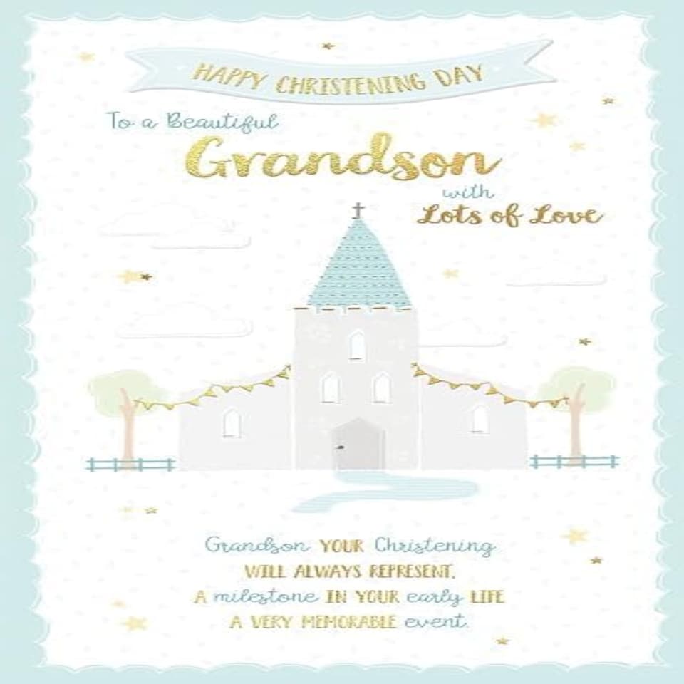 image 1 of Chapel and Sentiment Verse Beautiful Grandson Christening Congratulations Card