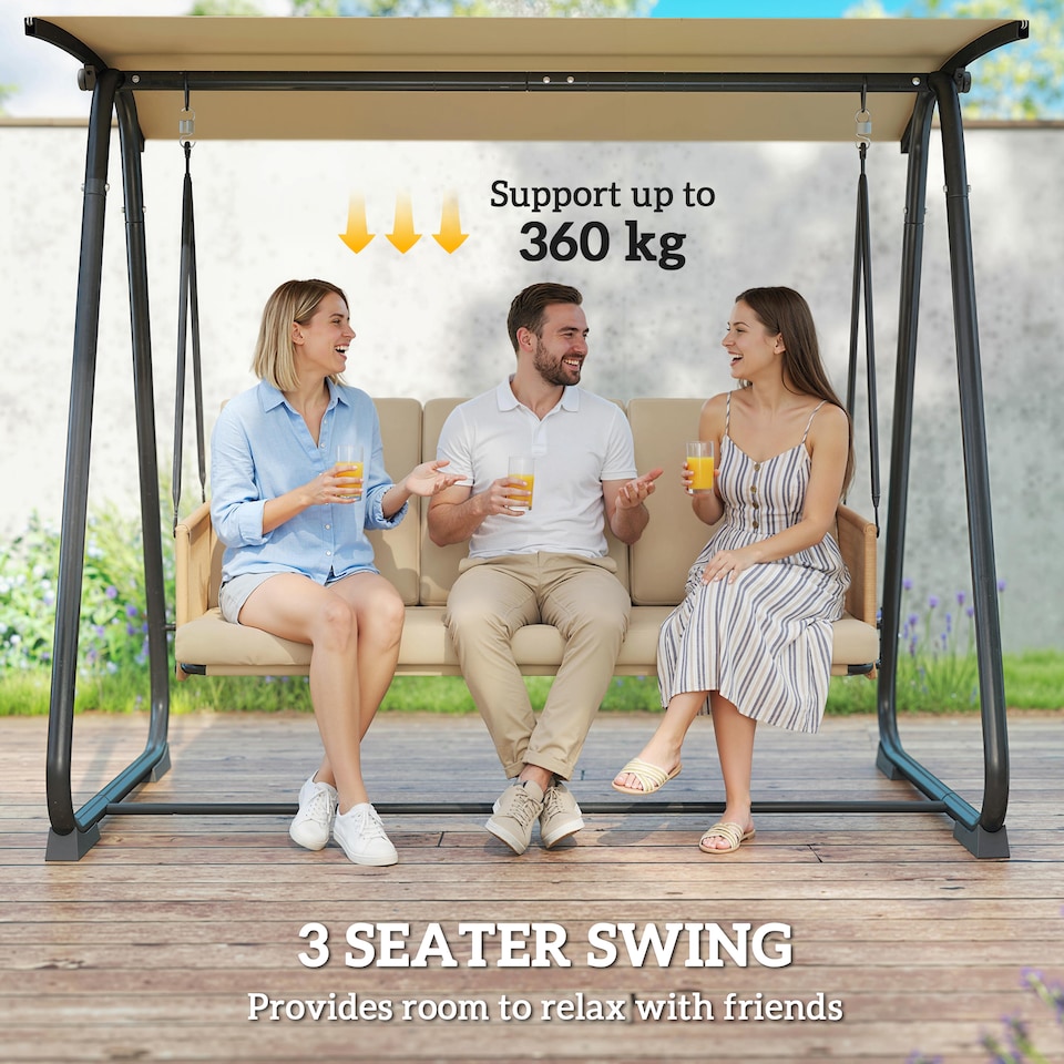 image 1 of Outsunny 3 Seater Garden Swing Chair with Adjustable Canopy, Sand Brown | Brown | Sand Brown | L