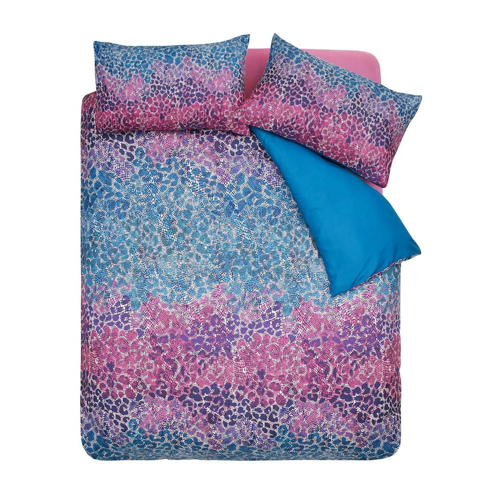 image 1 of Catherine Lansfield Satin Animal Print Teal Duvet Cover Set Multi | Double