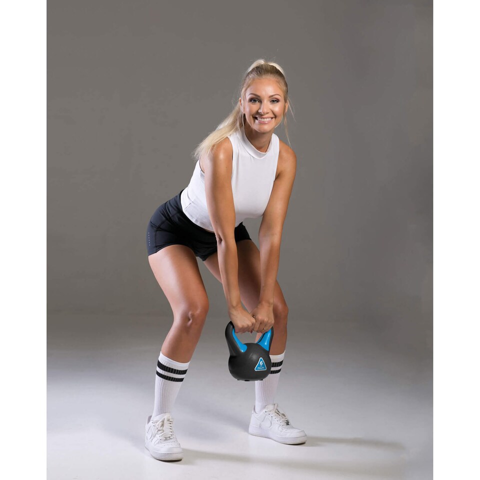 image 1 of Azure 12kg 3-Piece Vinyl Kettlebell Set: 2kg, 4kg and 6kg | Multi | Black and Blue | Not provided