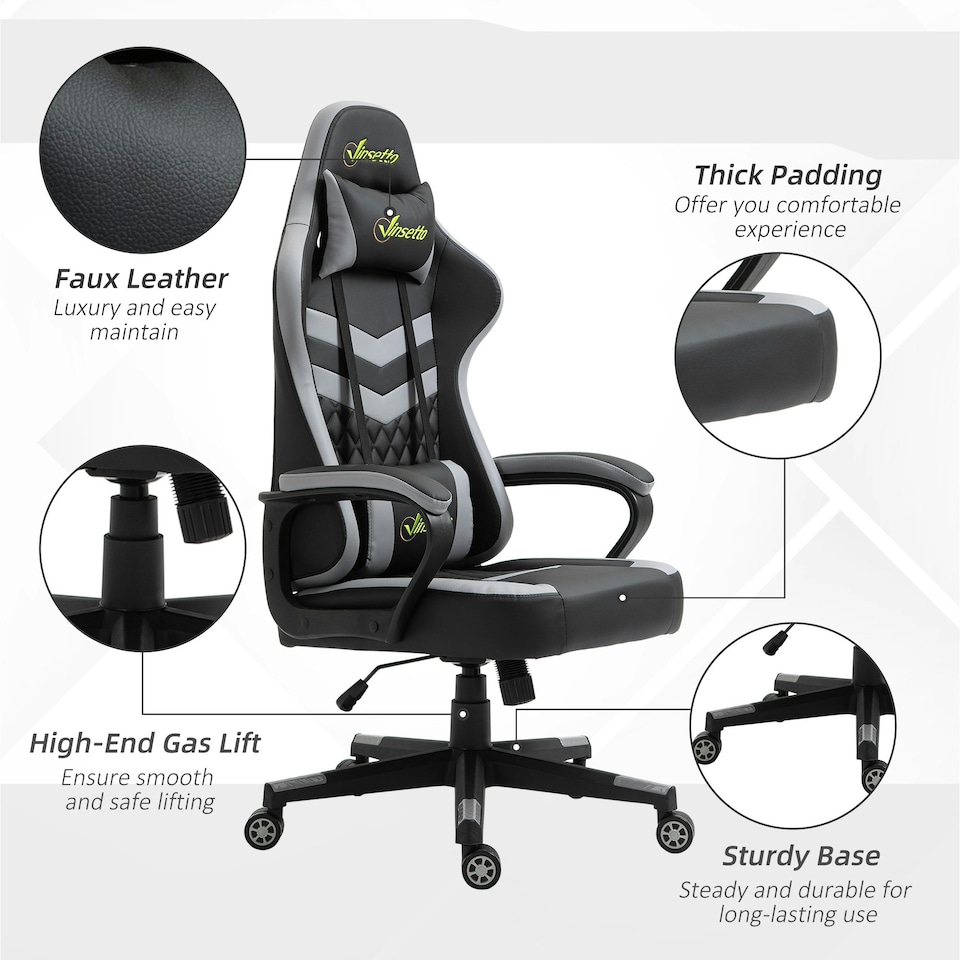 image 1 of Vinsetto Racing Gaming Chair w/ Lumbar Support, Swivel Wheels, Black Grey