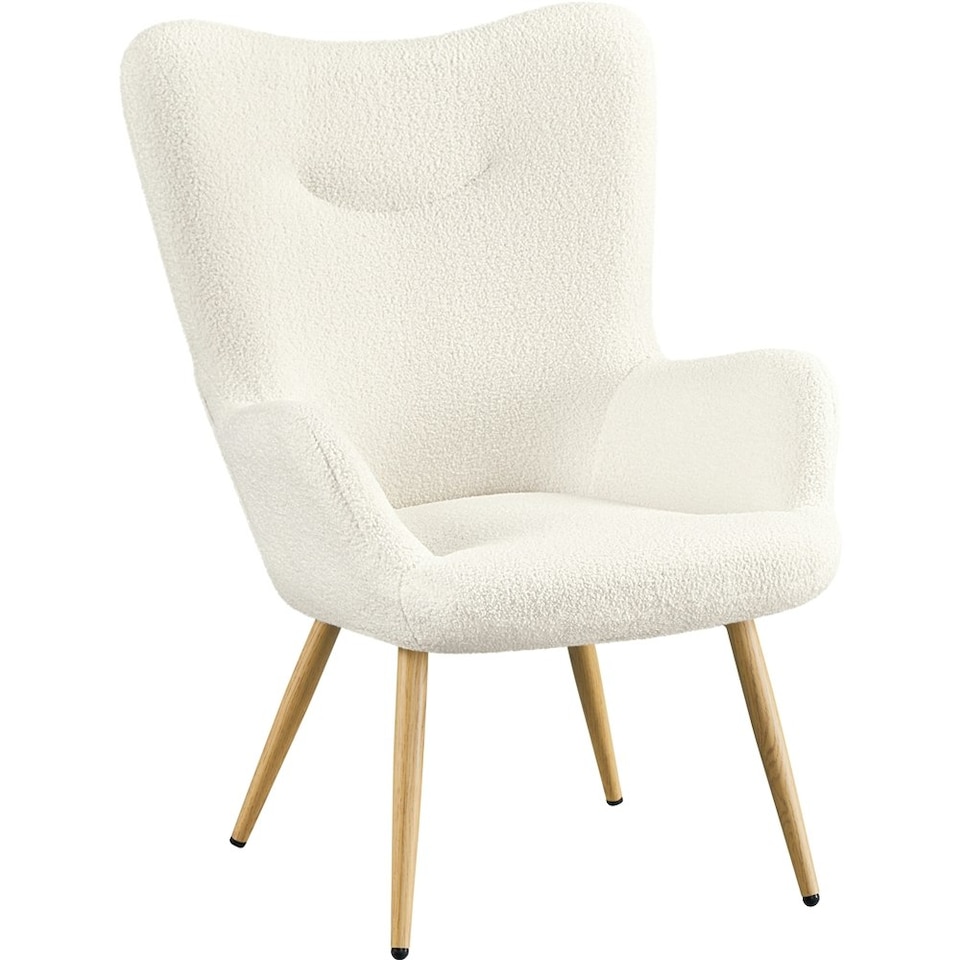 image 1 of Yaheetech Boucle Accent Chair with Wood-tone Metal Legs White | Ivory