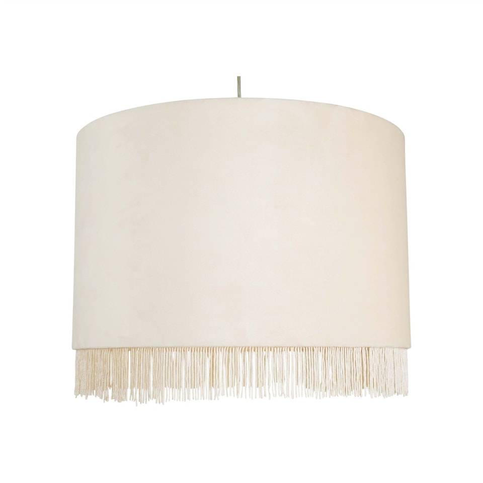 image 1 of Fringed - Off White 38cm Fringed Velvet Pendant Shade | White | Large | 1