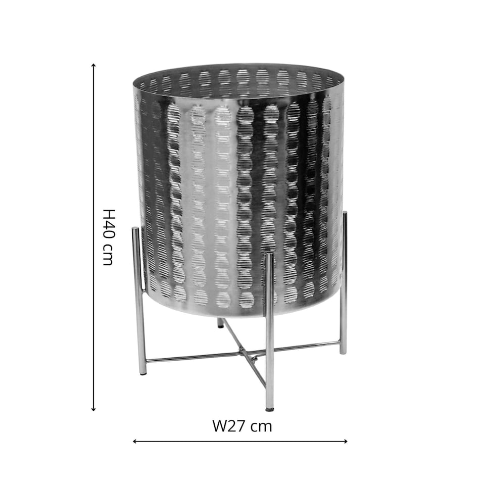 image 1 of Zendaya Embossed Metal Planter with Stand - Mild Steel - L27 x W27 x H40 cm - Silver | Silver