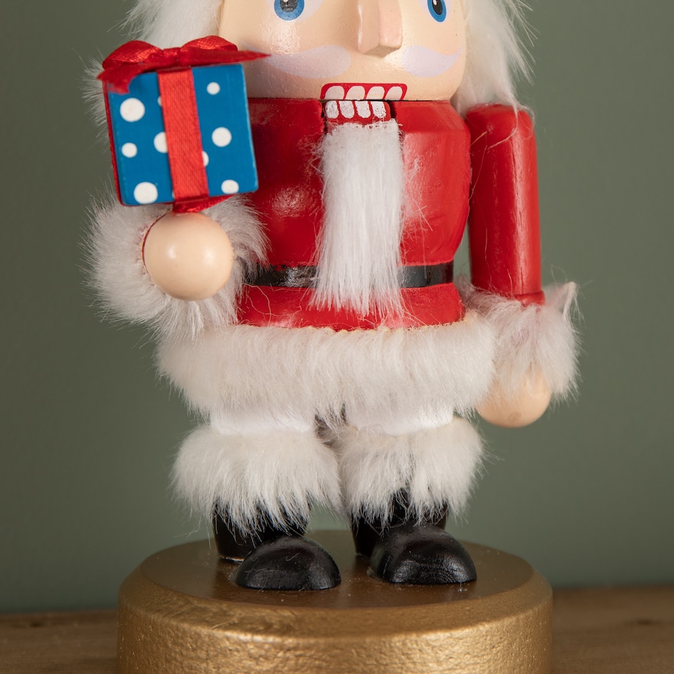 image 1 of 19cm Traditional Wooden Santa Nutcracker Christmas Stocking Holder