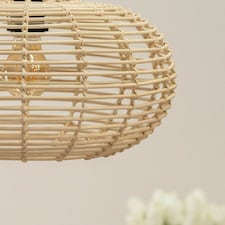ValueLights Romy Wood - Rattan Natural Oval Ceiling Pendant Shade