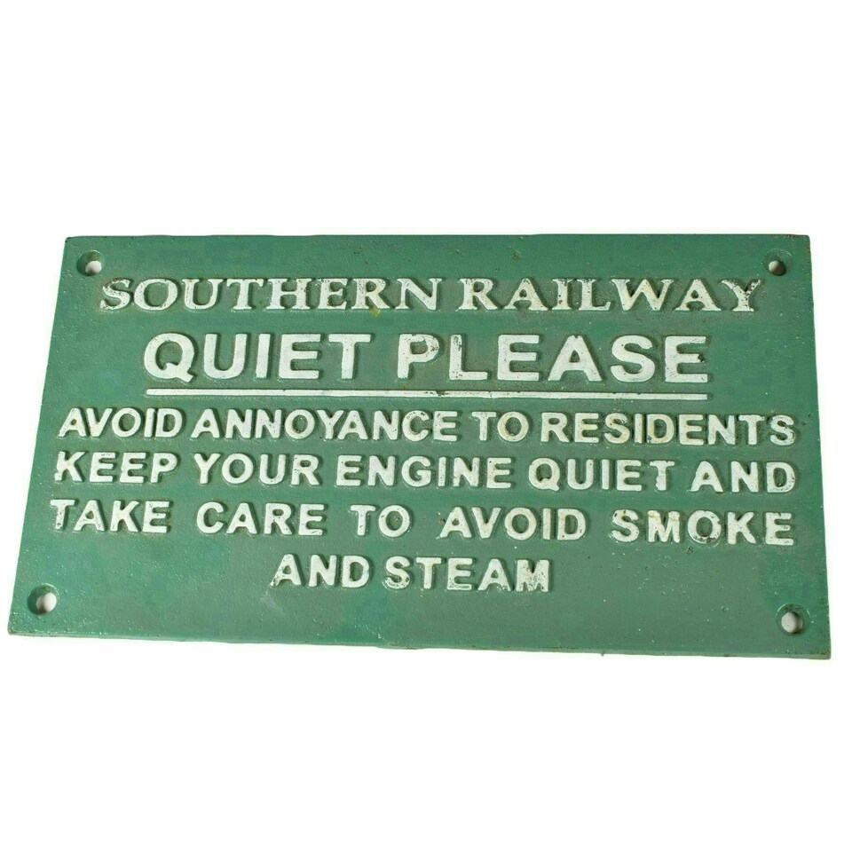 image 1 of Southern Railway Quiet Please Green Cast Iron Sign Plaque Wall Fence Gate Post