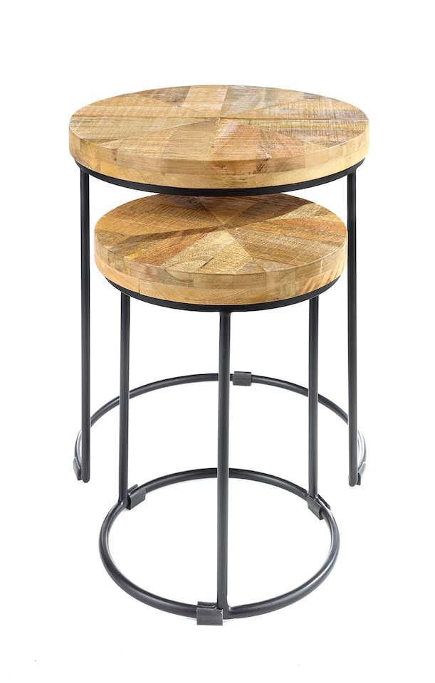 image 1 of Round Solid Wood Nest Of Two 2 Tables Fully Assembled H47 x W43 x D43cm