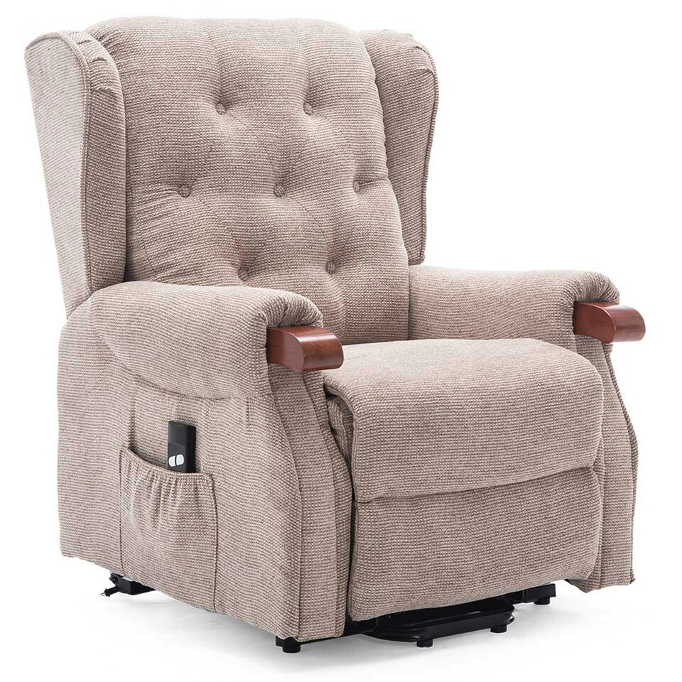 image 1 of Harrogate Single Motor Electric Rise Recliner Fabric Lift Riser Chair (Brown)