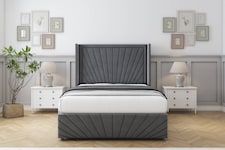 Sloomy Rutherford Armour Coniston Divan Bed With Mattress No Drawers With 54" Wingback Headboard & 12" Matching Footboard 4' Small Double | Grey | Armour | Small Double | 1