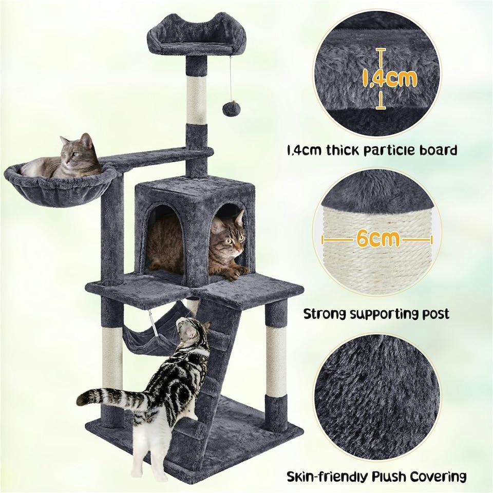 image 1 of Yaheetech 136.5 cm Tall Multilevel Cat Tree Condo Dark Grey