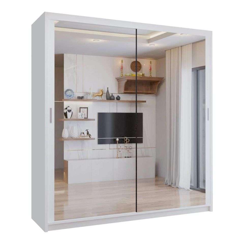 image 1 of Sliding wardrobes 4U Modern Full Mirror Sliding Door Wardrobe Multi Size (90-203cm) & Color Options | White | 150cm | 150cm
