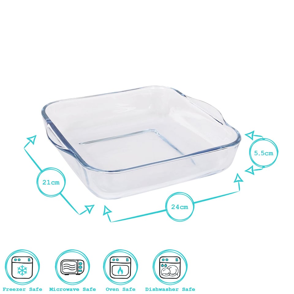image 1 of Argon Tableware Square Glass Oven Dish - 24cm x 21cm | Clear | Clear | 24cm x 21cm