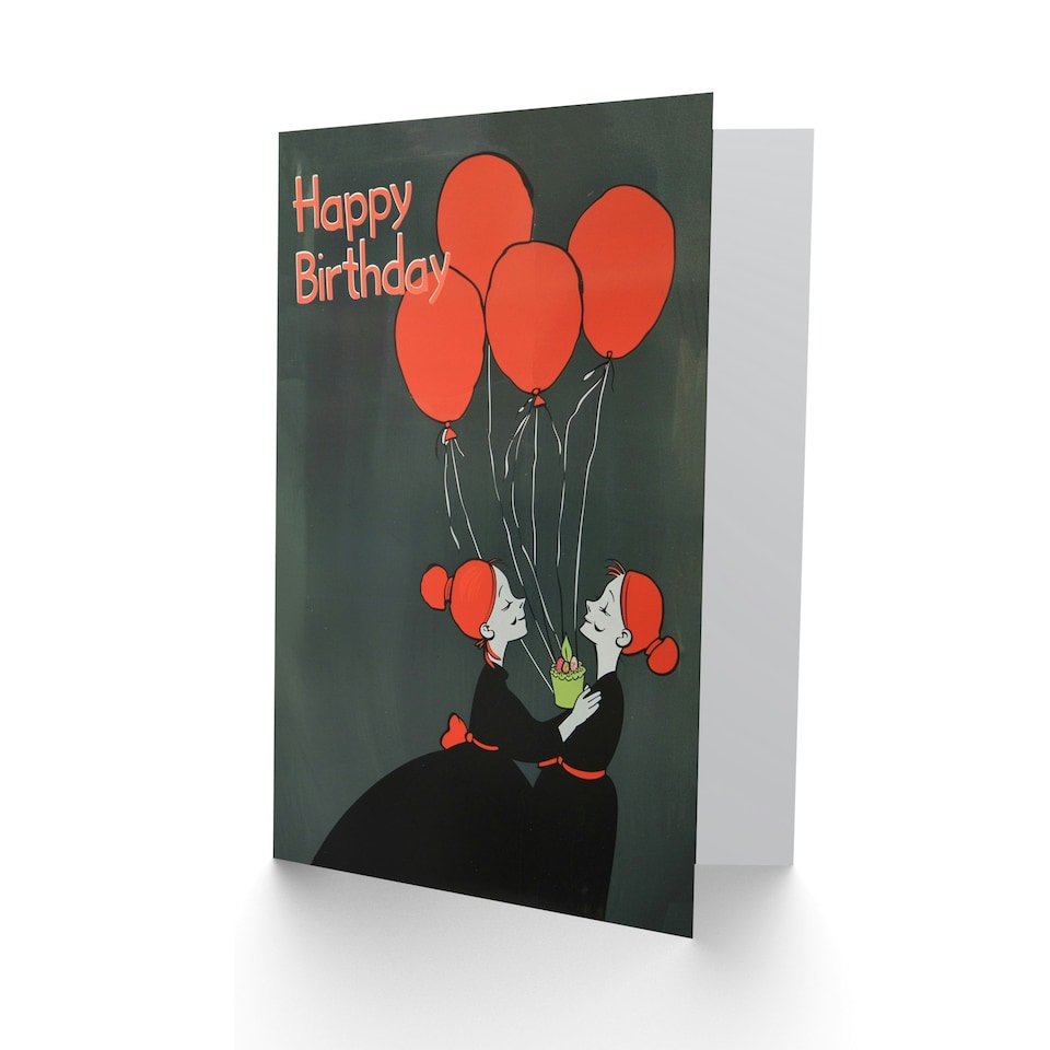 image 1 of Redhead Dark Weird Balloon Cake Woman Her Birthday Card