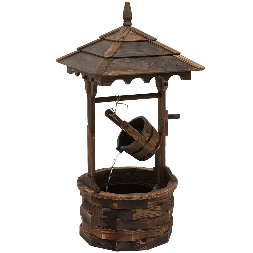 image 1 of Outsunny Wishing Well Fountain with Barrel and Pump for Garden