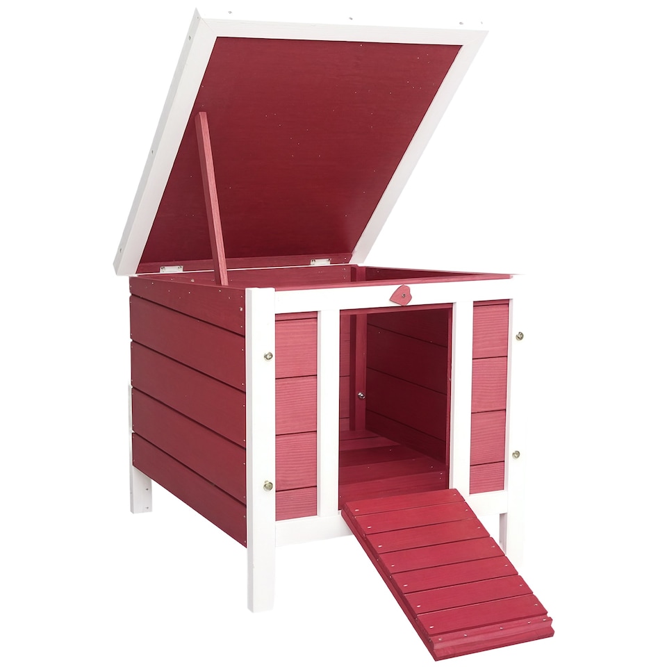 image 1 of PawHut Rabbit Hutch, Bunny Cage Outdoor Wooden House w/ Asphalt Roof, Red