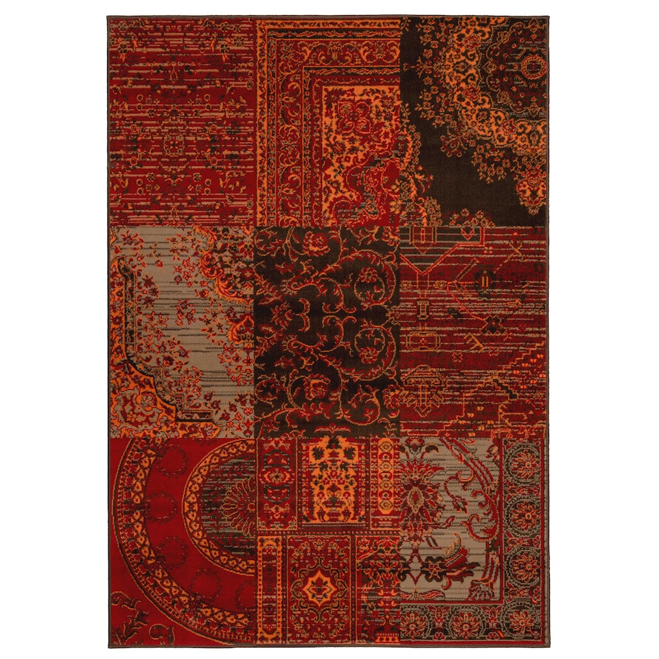 image 1 of KUKOON Red Brown Traditional Patchwork Living Area Rug 120cm x 170cm