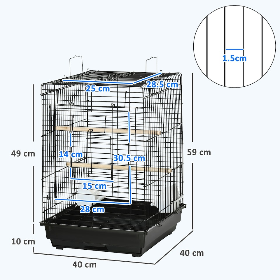 image 1 of PawHut 59cm Bird Cage with Openable Top, Stand, Tray, Handles, Feeding Bowls