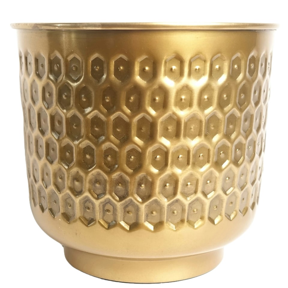 image 1 of 20cm Gold Honeycomb Metal Planter by Leaf