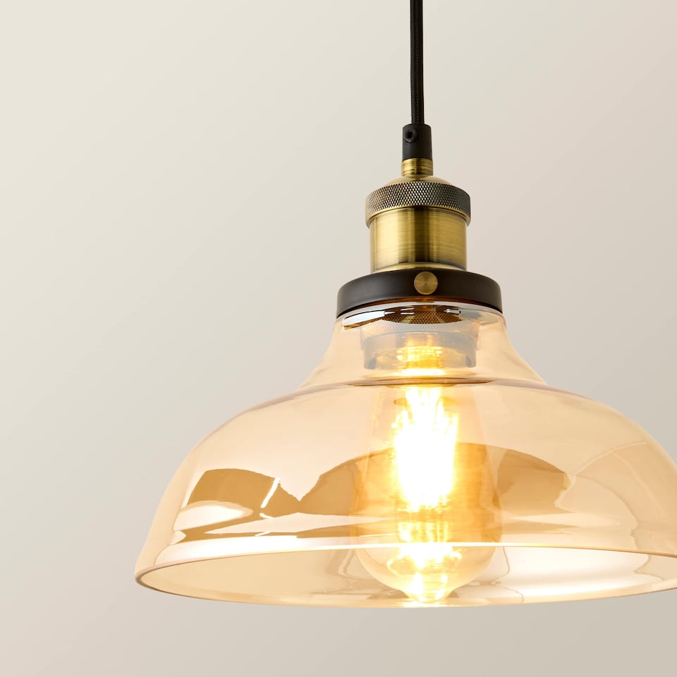 image 1 of ValueLights Industrial Black And Gold Amber Glass Pendant Ceiling Light | Orange