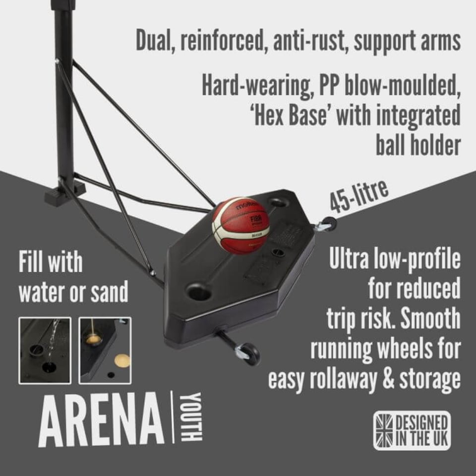 image 1 of NET1 Arena Basketball Hoop – Telescopic 2.28 to 3.05 m, Pro-Style Polycarbonate Backboard 107 x 68.5 cm, 38 L Wheeled Base | Multi | BLACK | 27.0KILOGRAMS