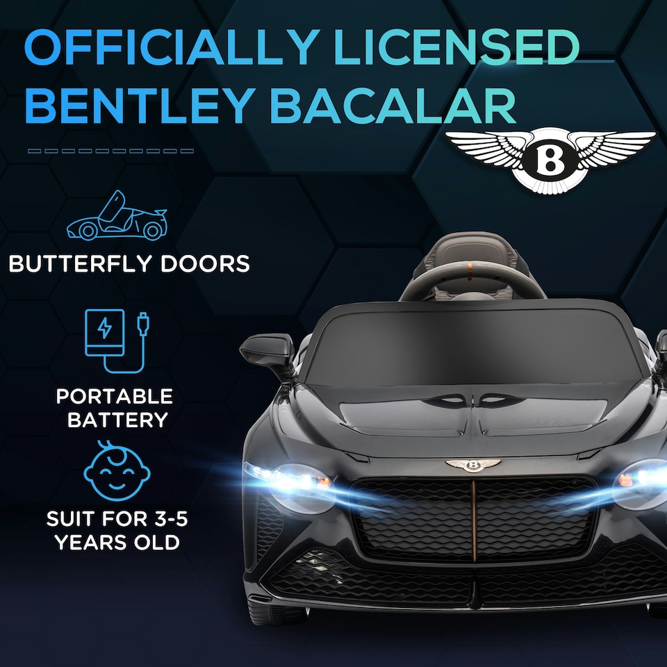 image 1 of HOMCOM Bentley Bacalar Licensed 12V Kids Electric Ride-On w/ Remote - Black