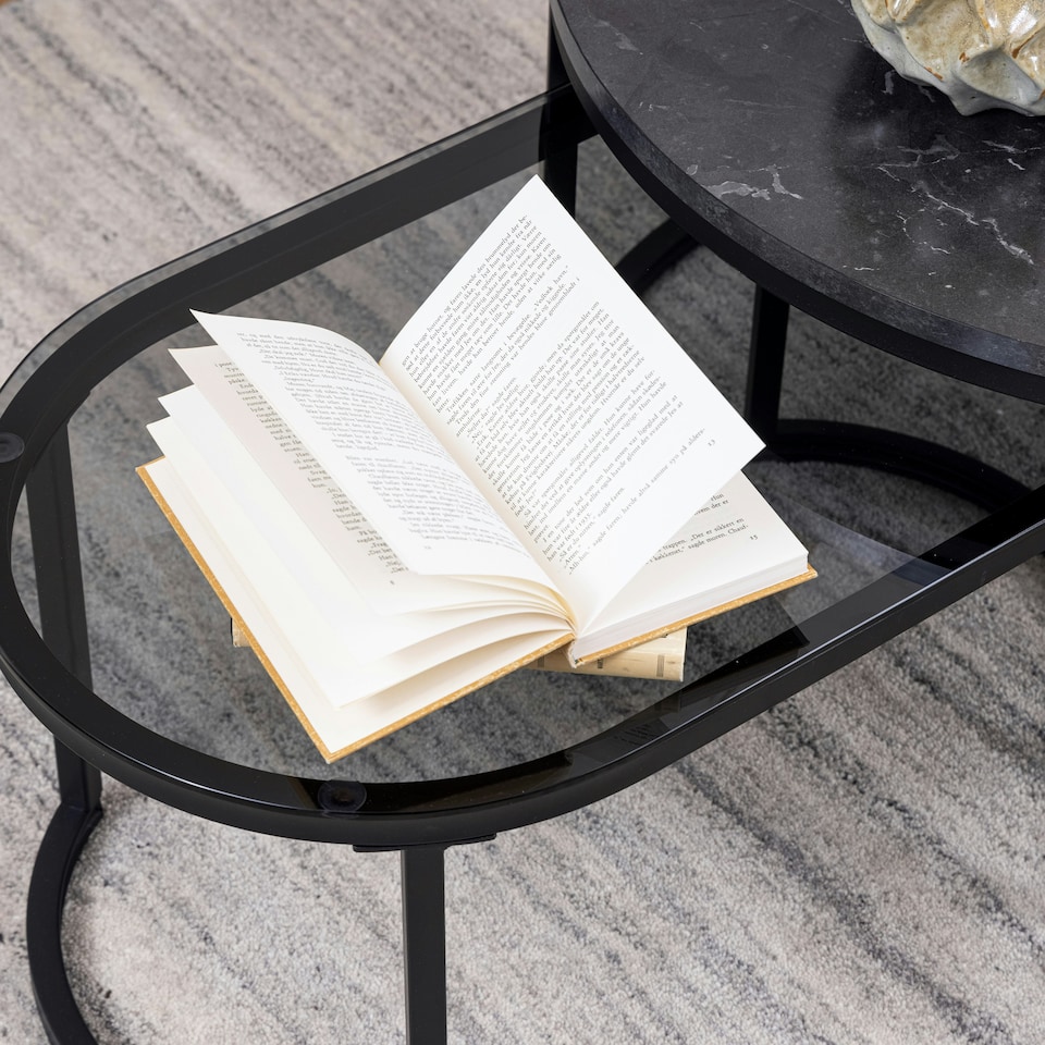 image 1 of Spiro Round/Oval Coffee Table Set with Black Marble/Smoked Melamine Glass Top