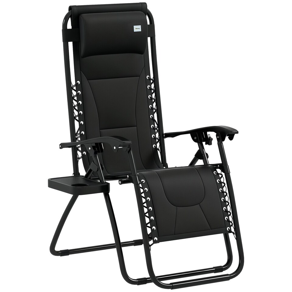image 1 of Outsunny Zero Gravity Lounger Folding Recliner Chair w/ Cup Holder Black 