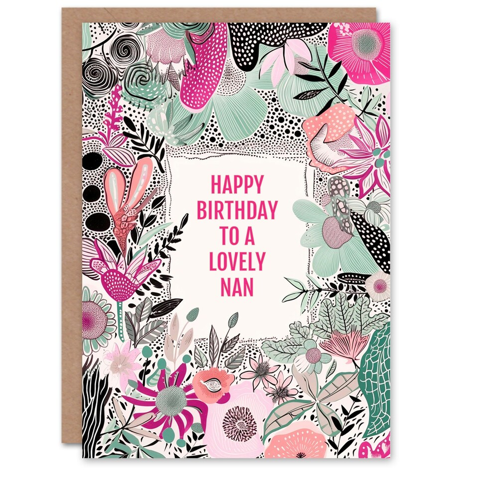 image 1 of Elegant Modern Boho Wildflowers Pink Flowers Nan Birthday Card