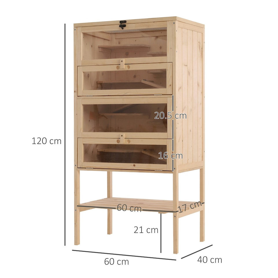 image 1 of PawHut Hamster Cage Wooden Mouse Rodent Small Pet Animals Tall 5-Tier Play