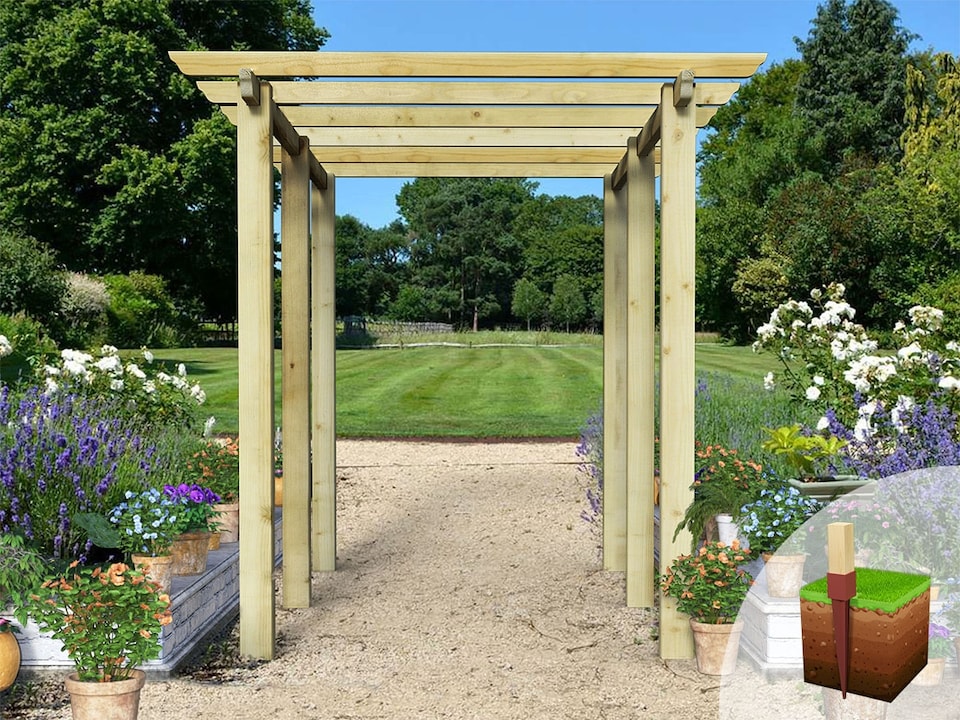image 1 of eDecks HD Royal Walkway Garden Pergola w/ Steel Spikes 2.1m - 2.4 x 3.6m
