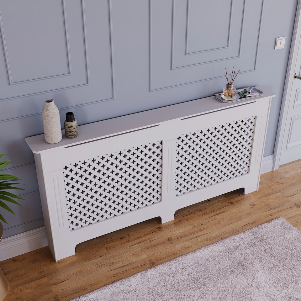 image 1 of Vida Designs Oxford Radiator Cover Painted MDF Cabinet, White, 172cm