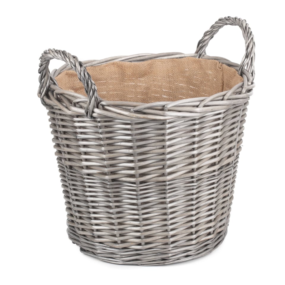image 1 of Large Antique Wash Finish Wicker Lined Log Baskets