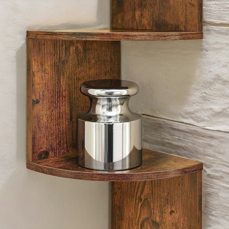 image 1 of 5 Tier Wall Mounted Floating Corner Shelf Rustic Brown Brown | One Size