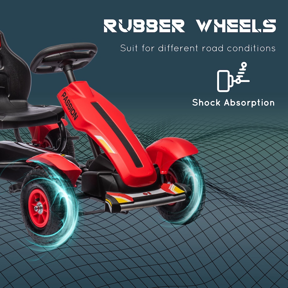 image 1 of HOMCOM Children Pedal Go Kart w/ Adjustable Seat, Inflatable Tyres - Red
