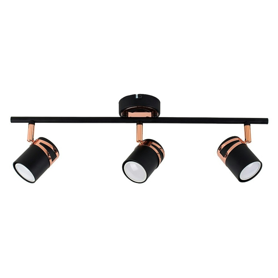 image 1 of ValueLights Modern Matte Black And Copper 3 Way Adjustable Straight Bar Ceiling Spotlight