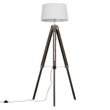 ValueLights Modern Distressed Wood And Silver Chrome Tripod Floor Lamp With White Shade | White