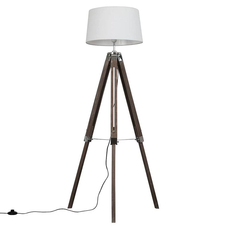 image 1 of ValueLights Modern Distressed Wood And Silver Chrome Tripod Floor Lamp With White Shade | White
