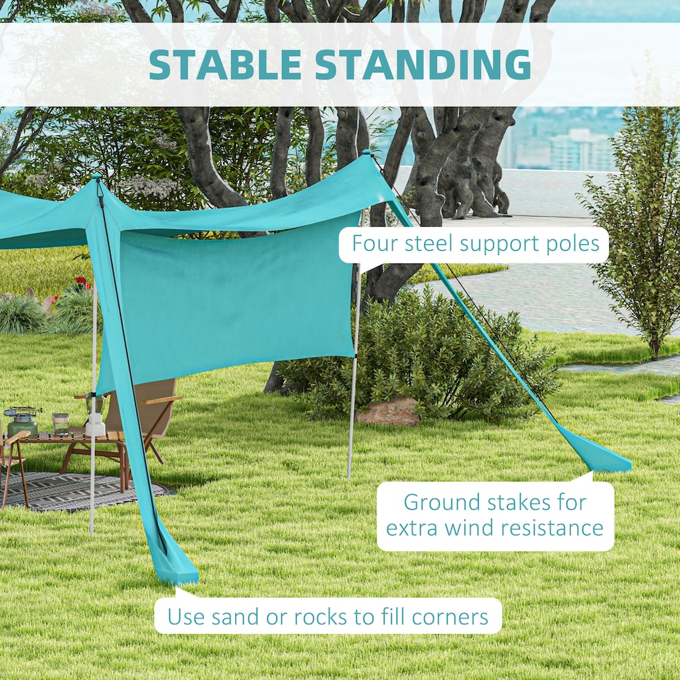 image 1 of Outsunny Beach Tent Shelter with A Detachable Sidewall, 3 x 3(m), Sky Blue