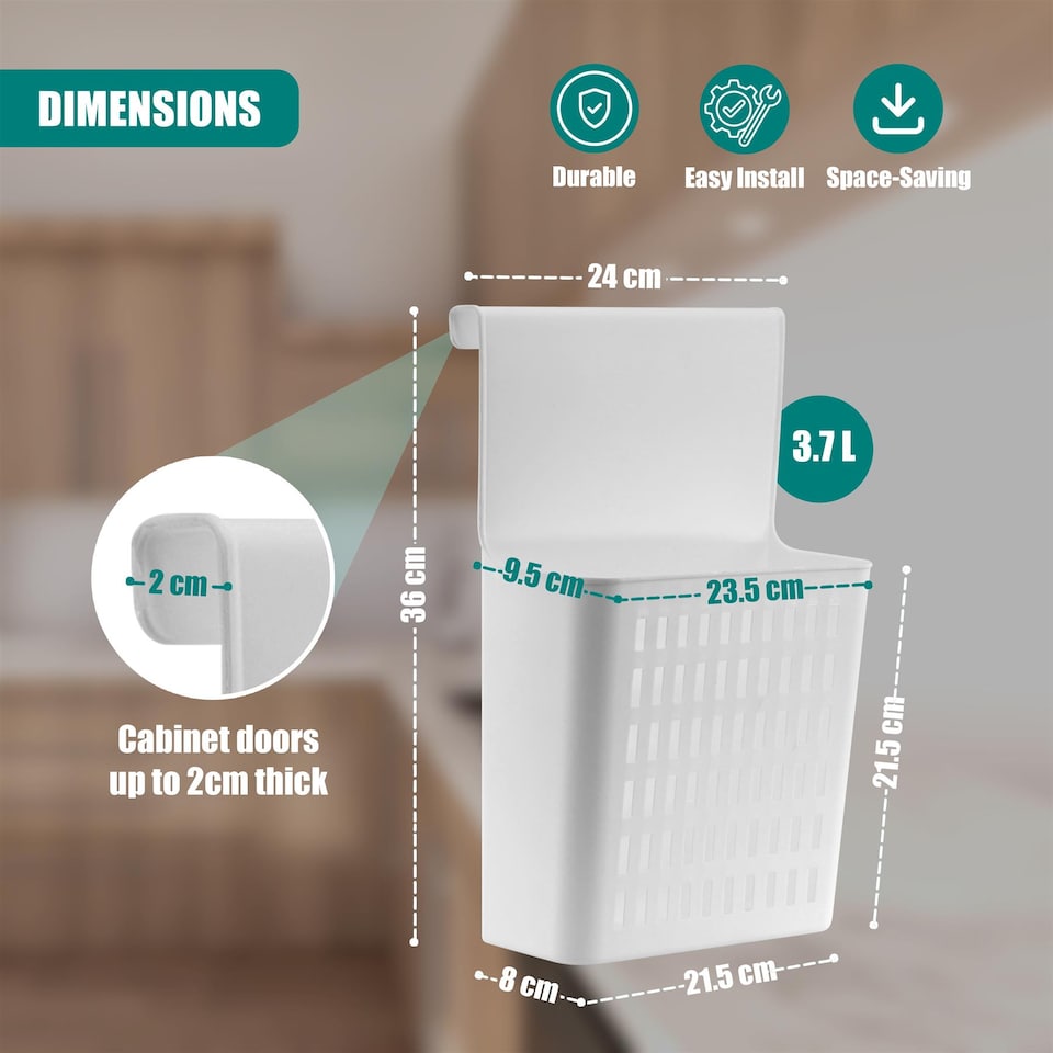 image 1 of GEEZY Over Door Hanging Storage Organizer Basket for Kitchen Bathroom Pantry Cupboard