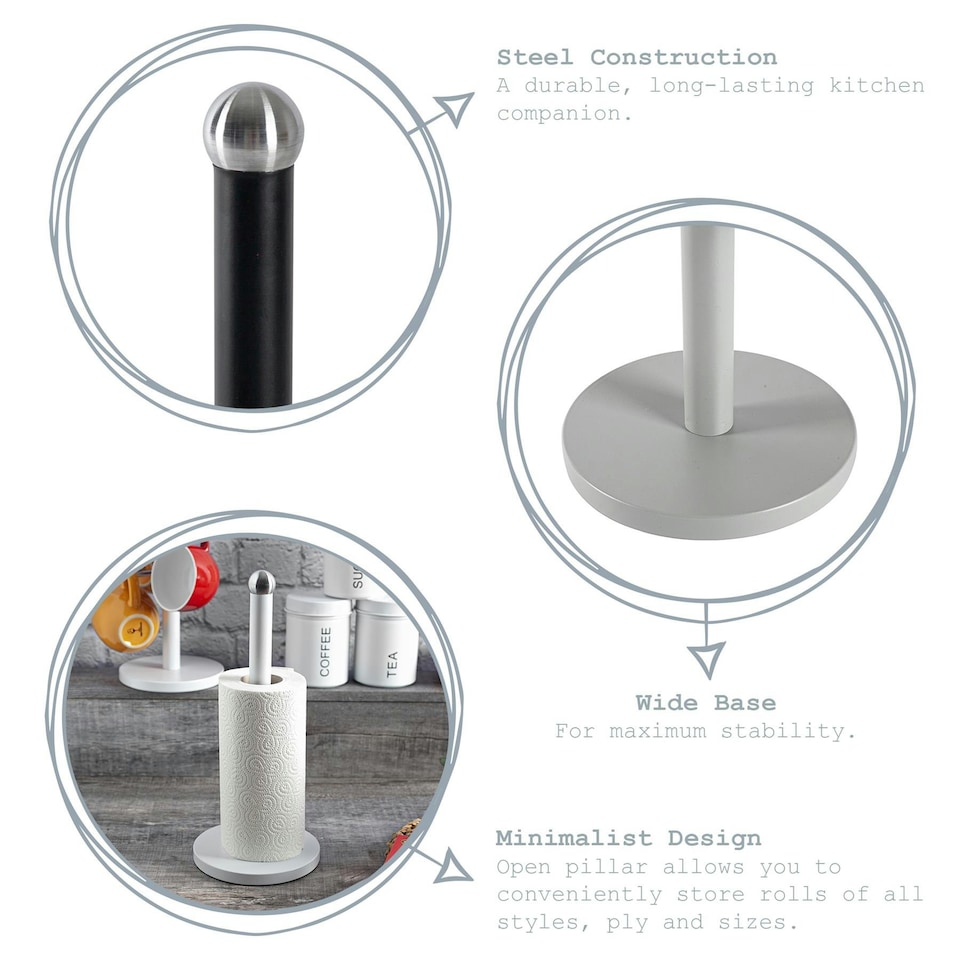 image 1 of Harbour Housewares Grey Metal Kitchen Roll Holder Kitchen Storage Kitchen Towel Holder Kitchen Tissue Holder