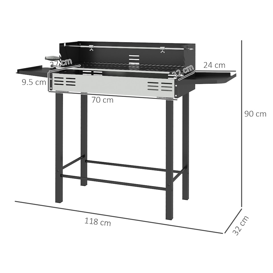 image 1 of Outsunny Charcoal Spit Roasting Machine w/ 3-Tier Grill Grate & Foldable Shelves