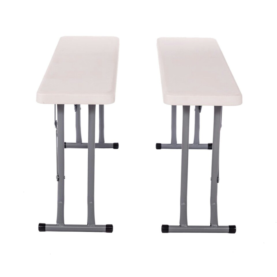 image 1 of Oypla 2x 3ft 95cm Folding Heavy Duty Outdoor 2 Person Trestle Bench Chair White